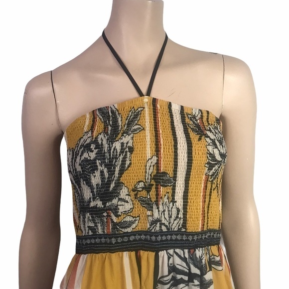 Jealous Tomato Yellow Floral Multicoloured Graphic Smocked Halter Maxi D… - Picture 4 of 16